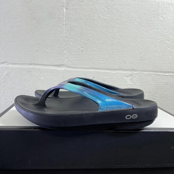 OOFOS OOlala Luxe Recovery Flip Flop Thong Sandal Atlantis Blue Women 37 EU/6 US - Picture 4 of 11